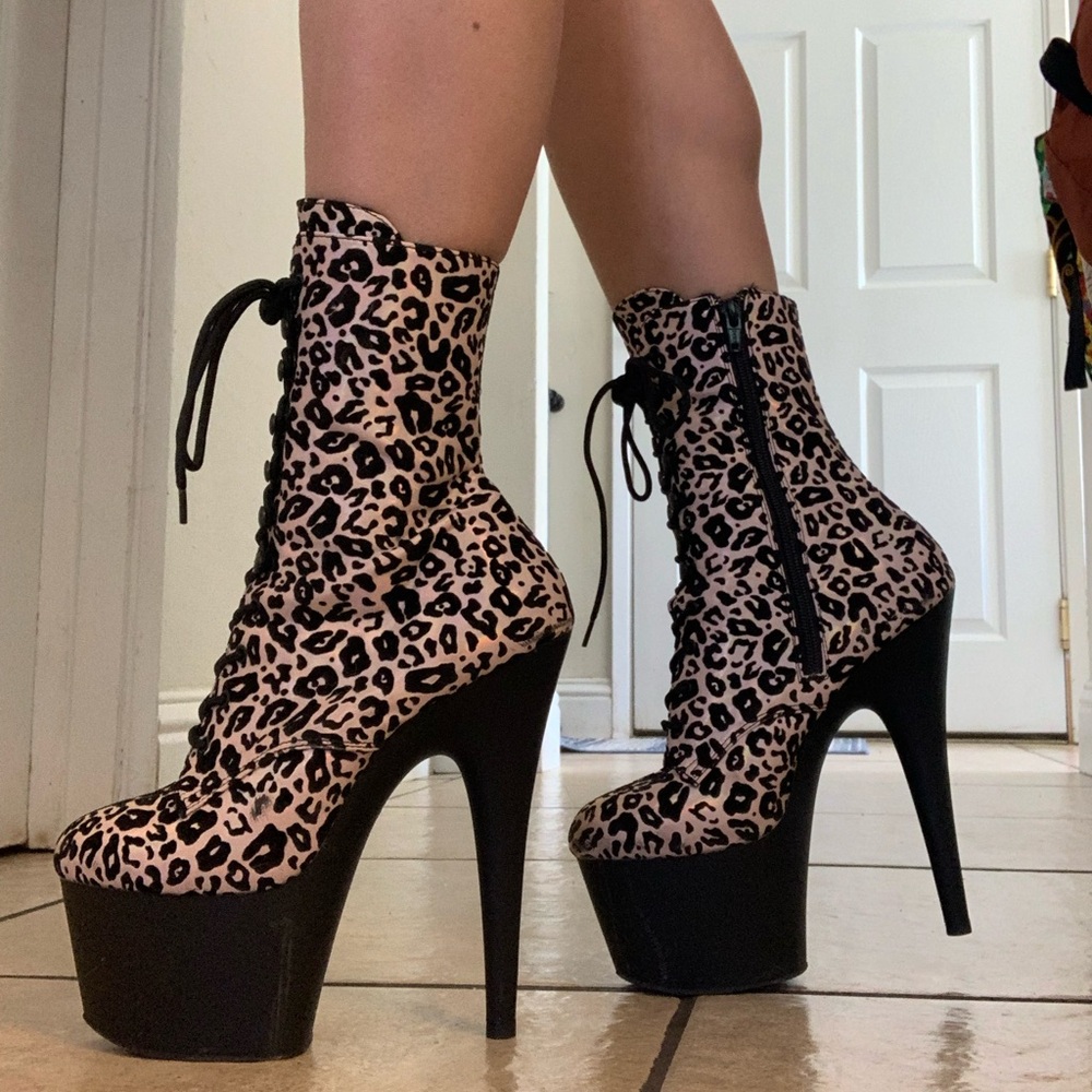 Pleaser holographic leopard print shoes